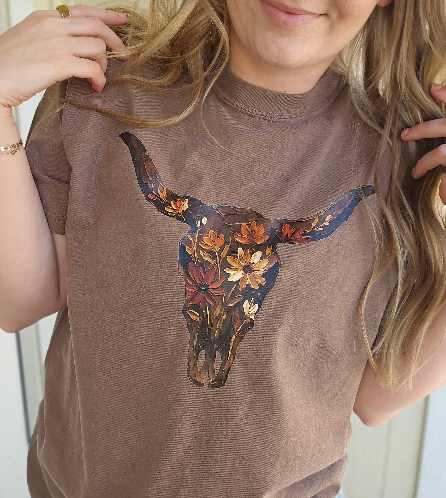 FLORAL BULLSKULL Espresso Vintage Wash Tee