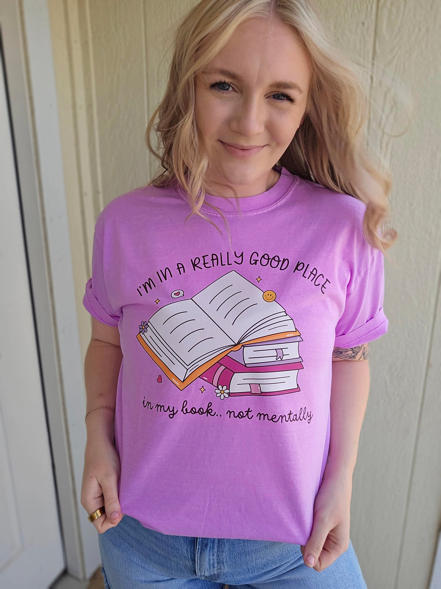 GOOD PLACE BOOK Neon Violet Vintage Wash Tee