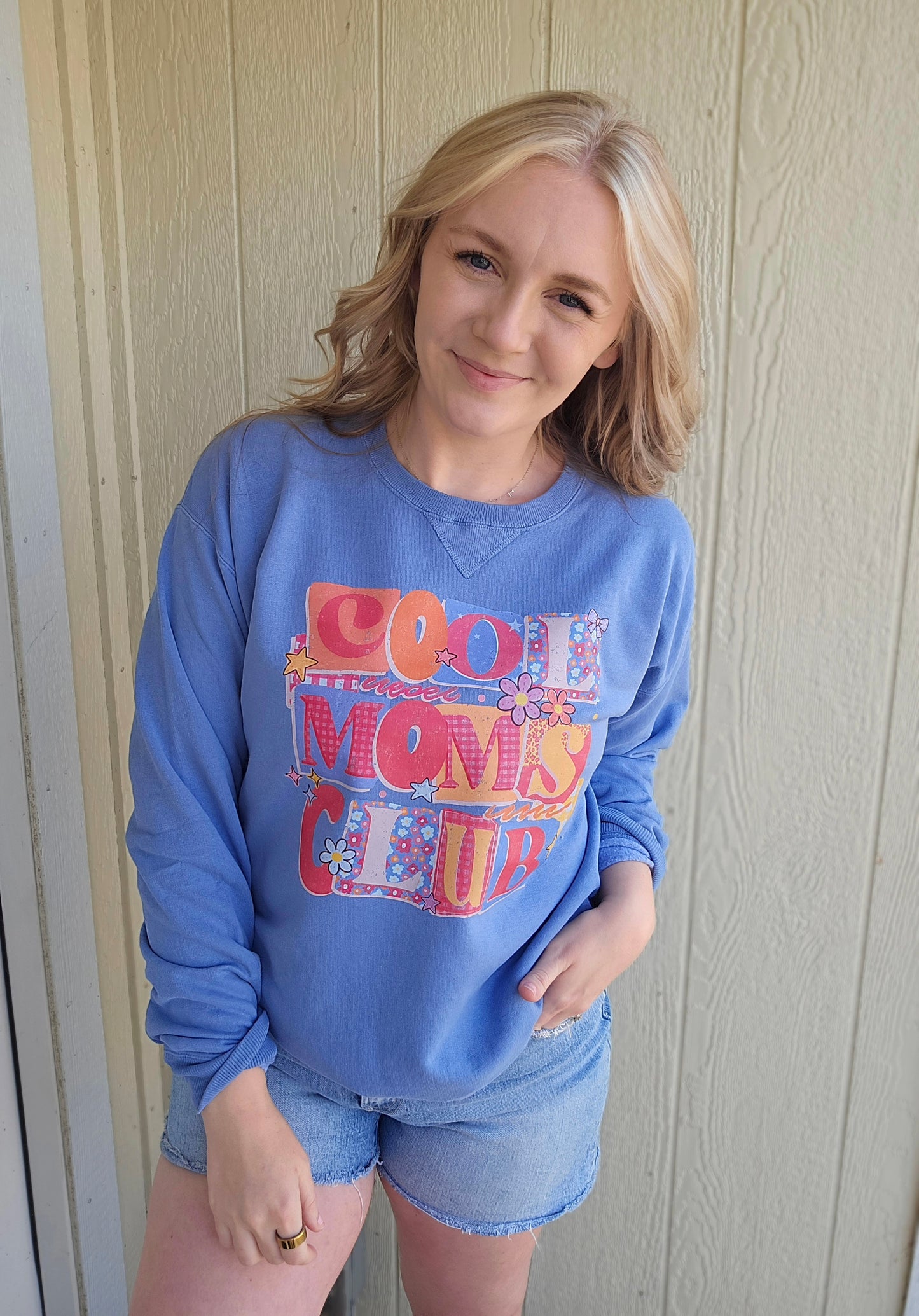 COOL MOM CLUB Periwinkle Vintage Wash Crewneck