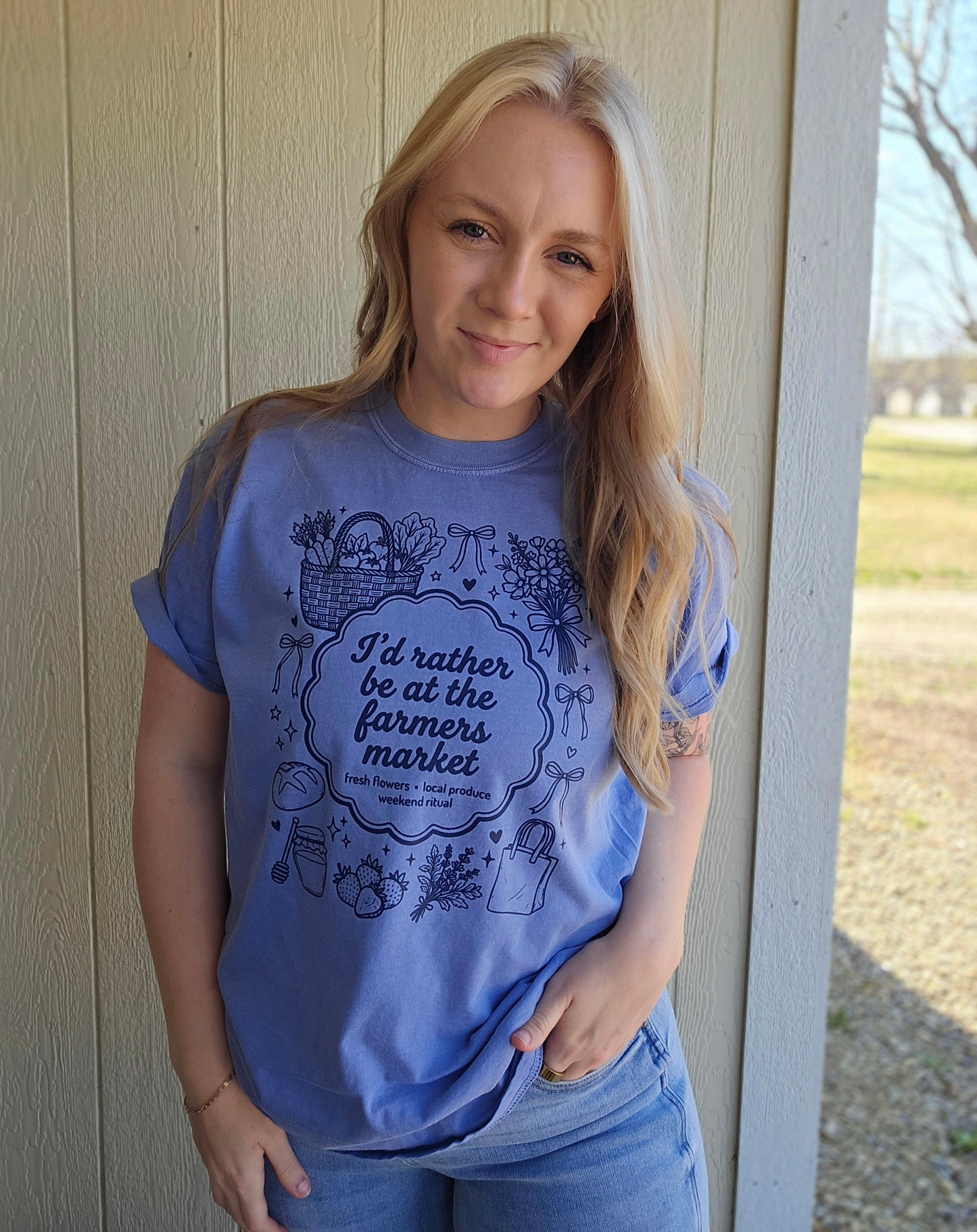 RATHER BE At THE FARMER'S MARKET DENIM Vintage Wash Tee
