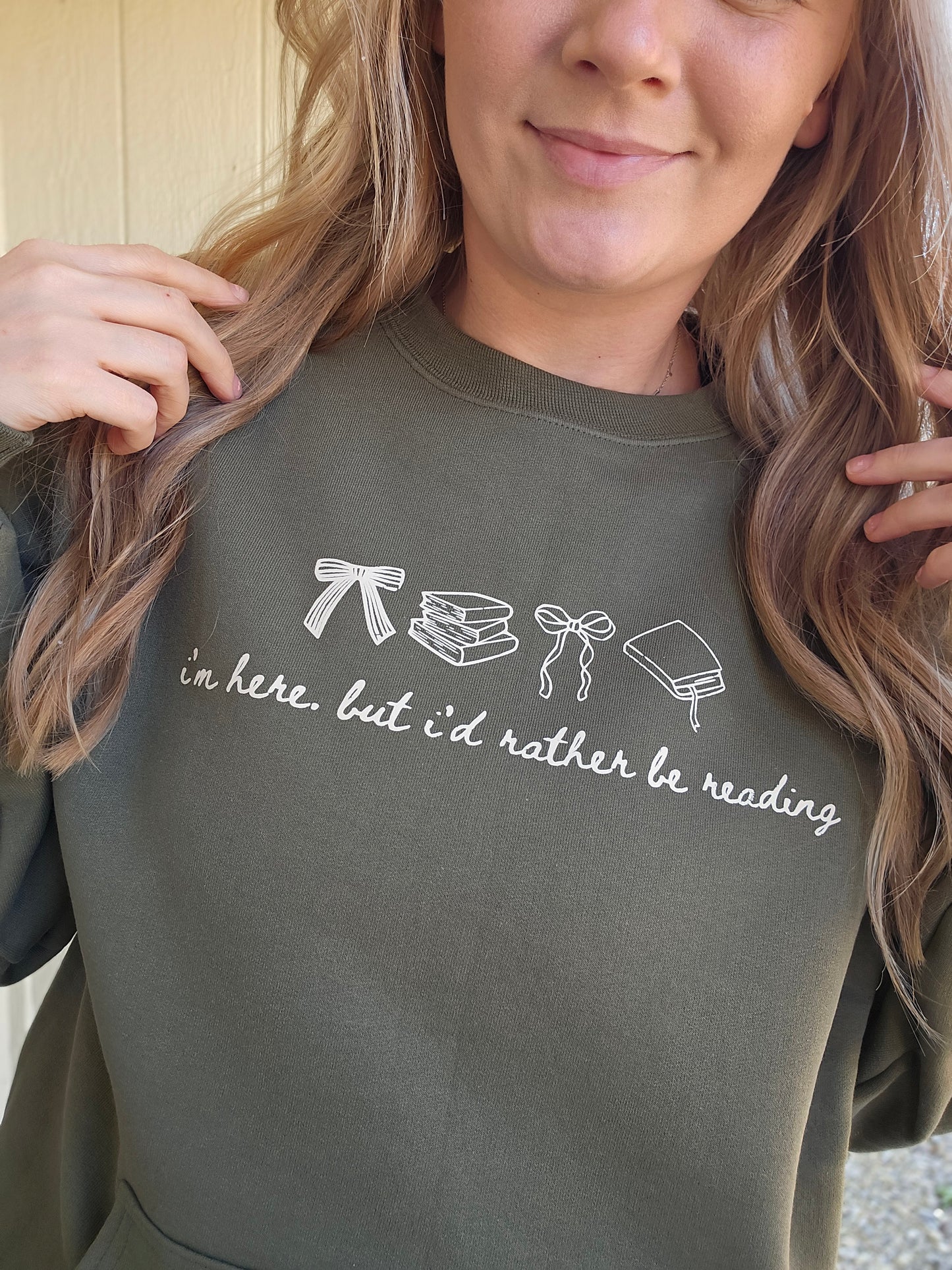 RATHER BE READING Olive Pocket Crewneck Sweatshirt
