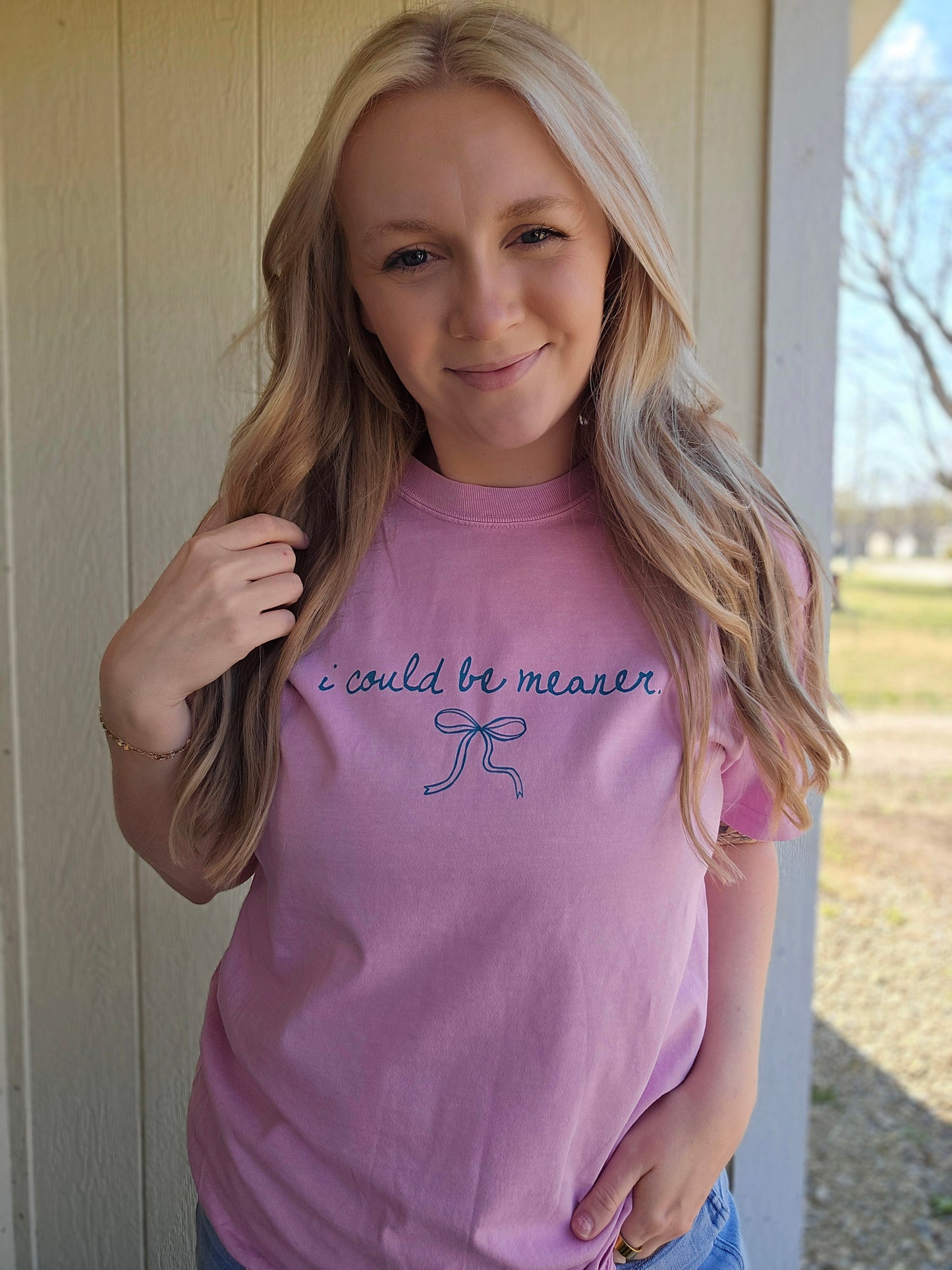 I COULD BE MEANER Bow Rose Vintage Wash Tee