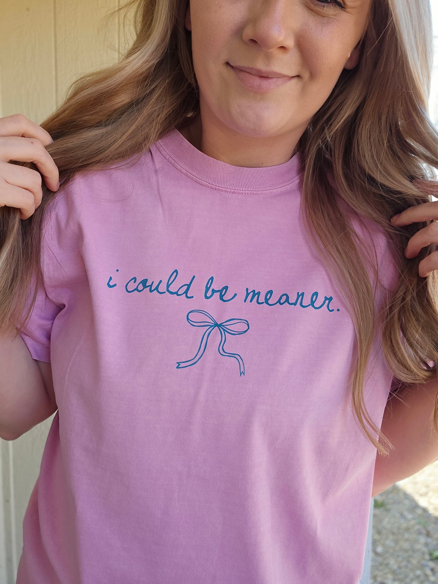 I COULD BE MEANER Bow Rose Vintage Wash Tee