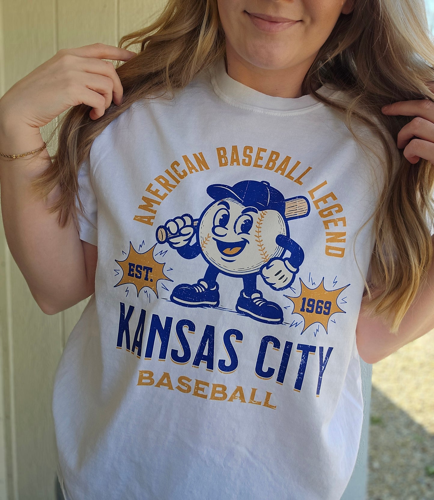 KC BASEBALL Retro White Vintage Wash Tee
