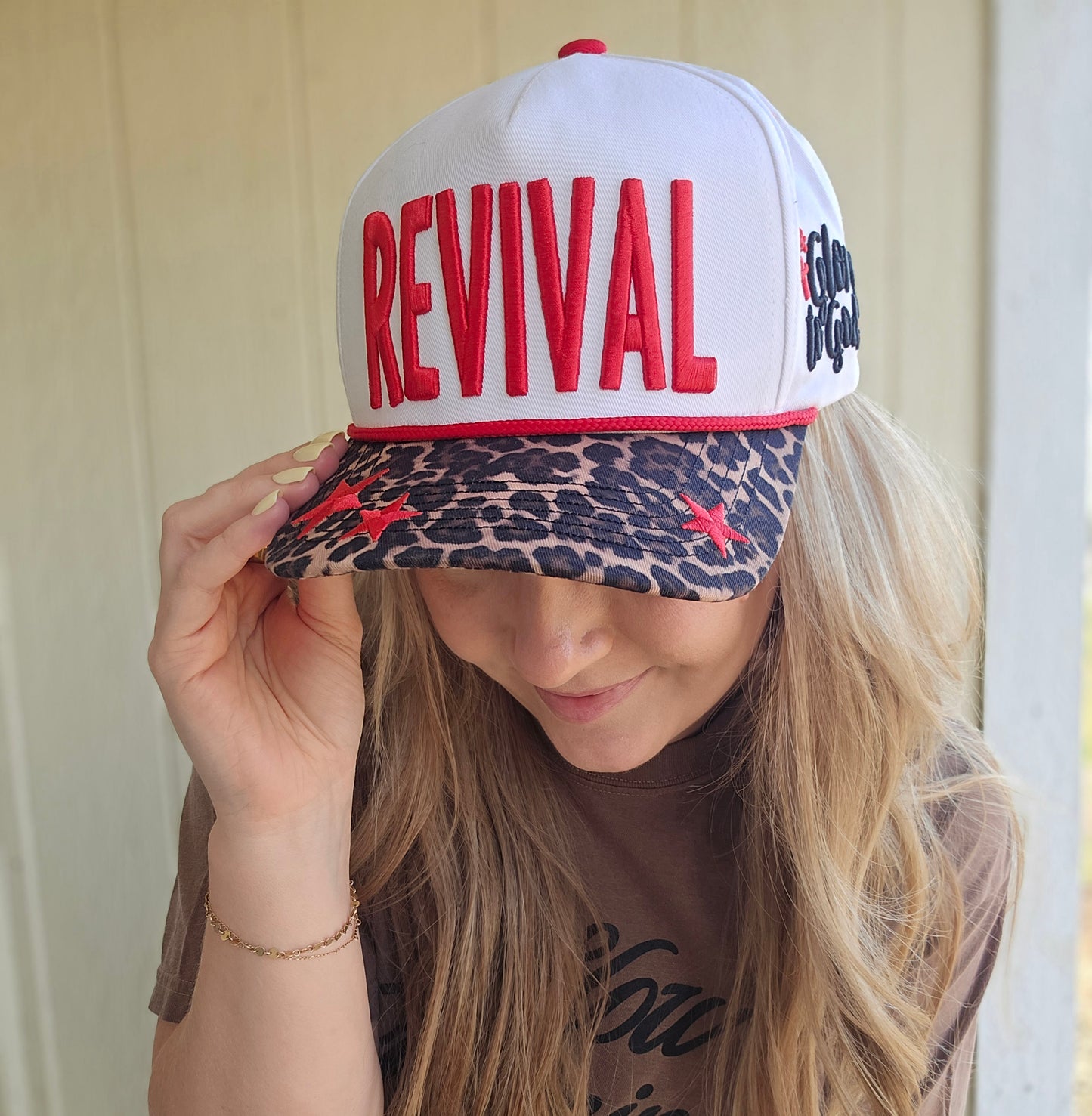 REVIVAL (Glory To God) Puff Embroidered Leopard Trucker Hat