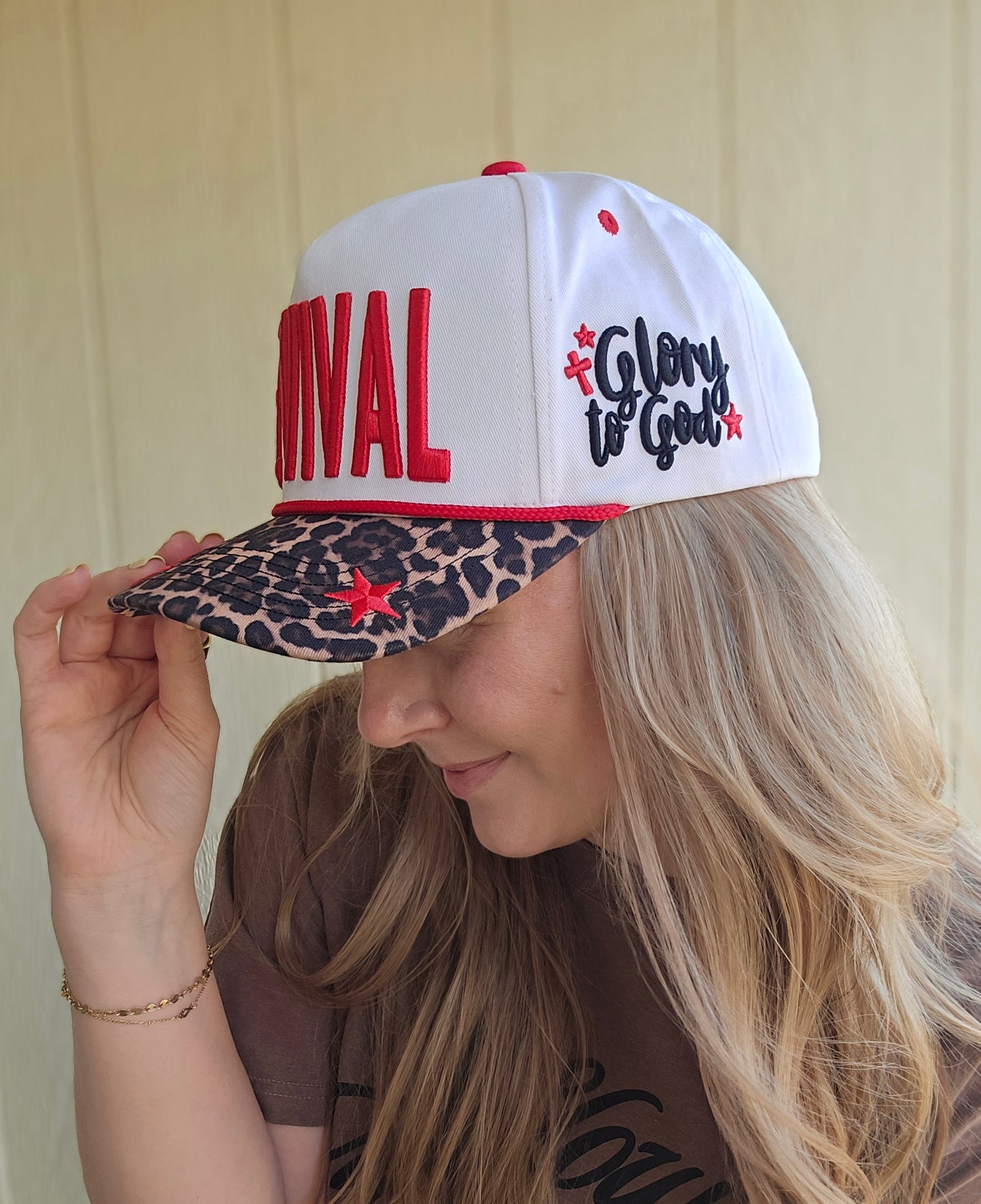REVIVAL (Glory To God) Puff Embroidered Leopard Trucker Hat