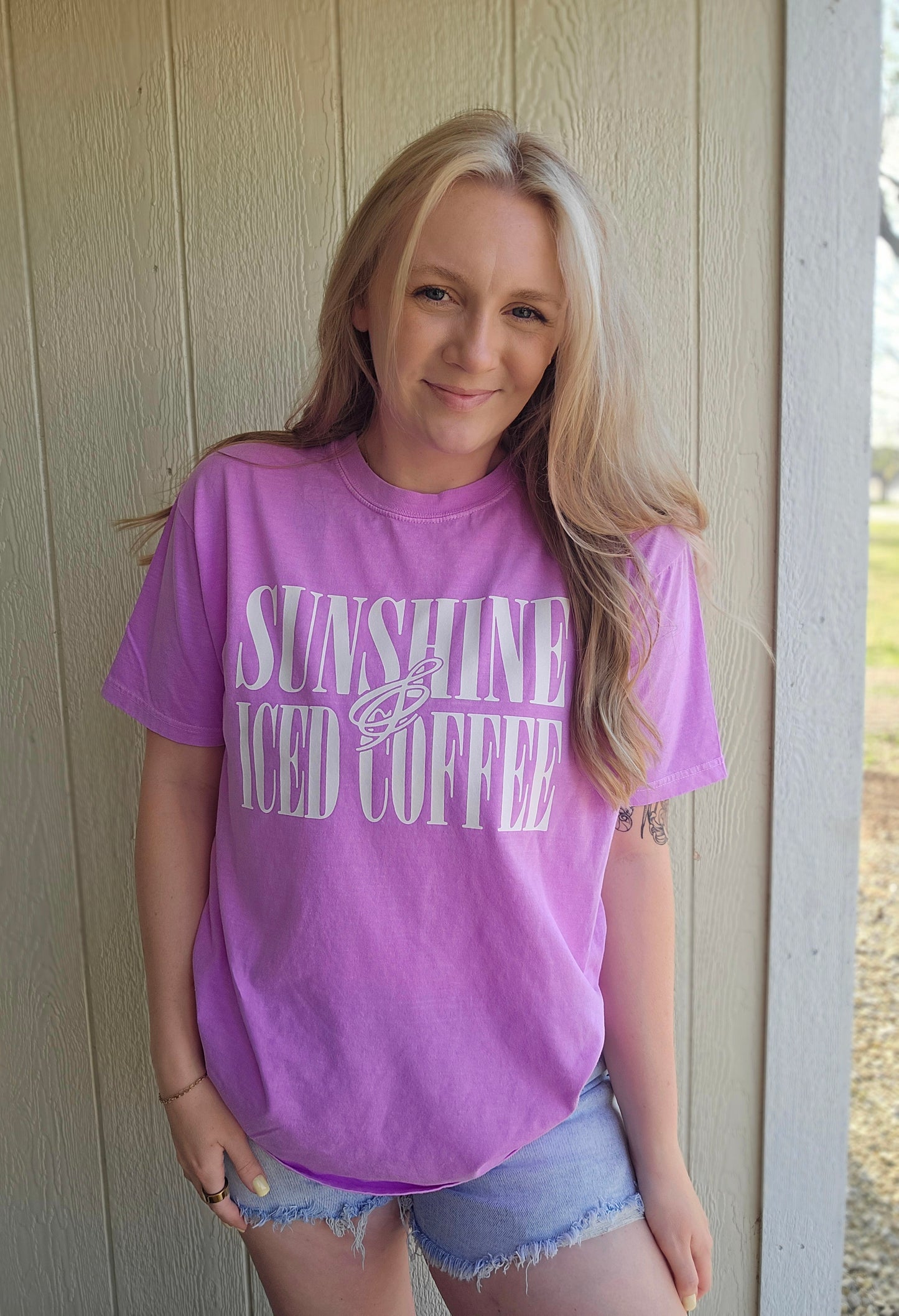 SUNSHINE & ICED COFFEE Neon Violet Vintage Wash Tee