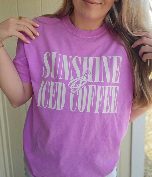 SUNSHINE & ICED COFFEE Neon Violet Vintage Wash Tee