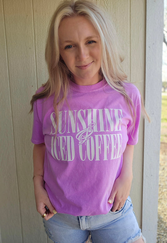 SUNSHINE & ICED COFFEE Neon Violet Vintage Wash Tee
