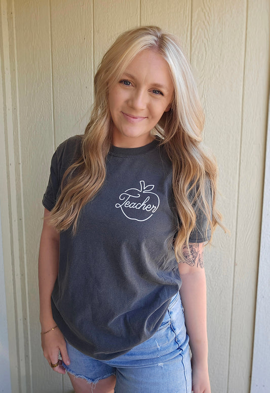 TEACHER Apple Pocket Charcoal Vintage Wash Tee