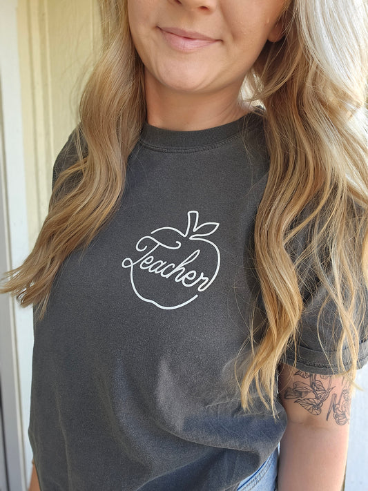TEACHER Apple Pocket Charcoal Vintage Wash Tee