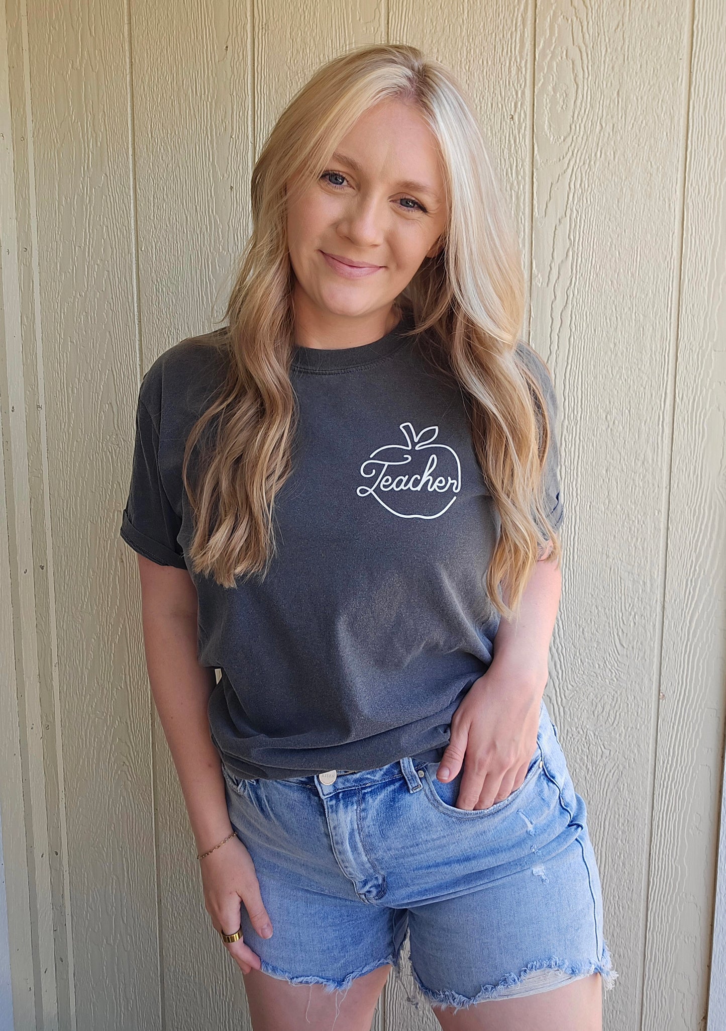 TEACHER Apple Pocket Charcoal Vintage Wash Tee