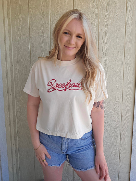 YEEHAW Rope Ivory Vintage Wash Crop Tee