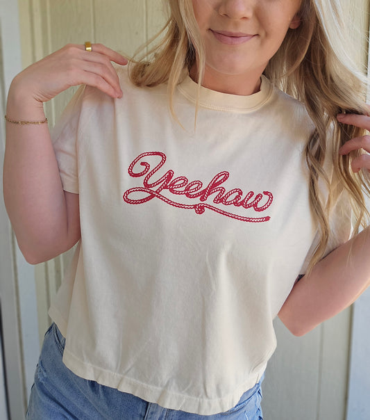 YEEHAW Rope Ivory Vintage Wash Crop Tee