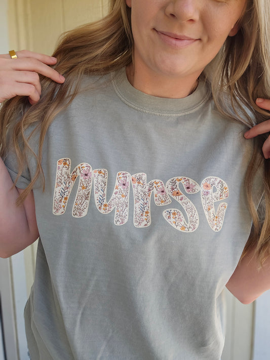 NURSE Floral Sage Vintage Wash Tee