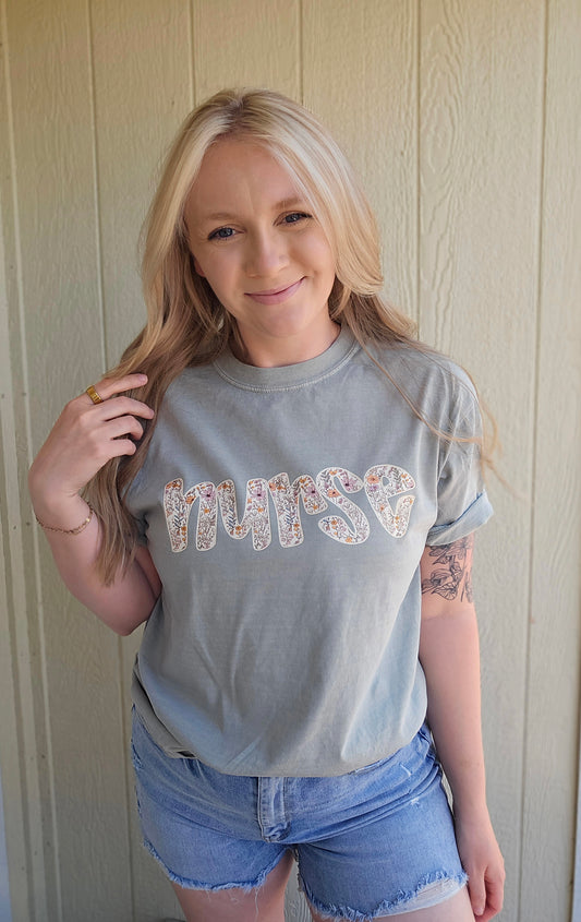 NURSE Floral Sage Vintage Wash Tee