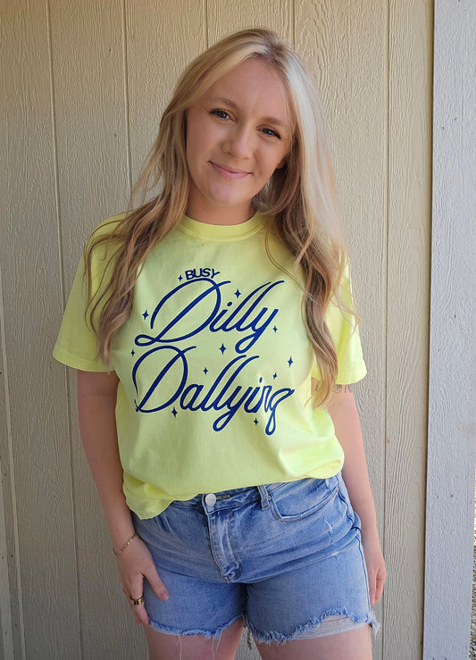 BUSY DILLY DALLYING Neon Lemon Vintage Wash Tee
