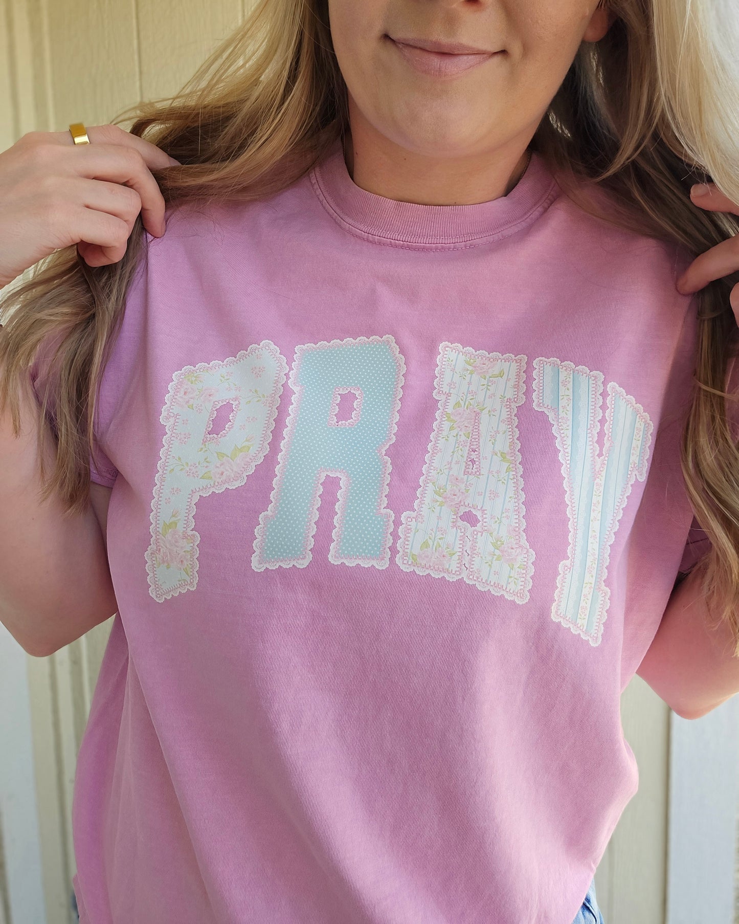 PRAY Dainty Floral Rose Vintage Wash Tee