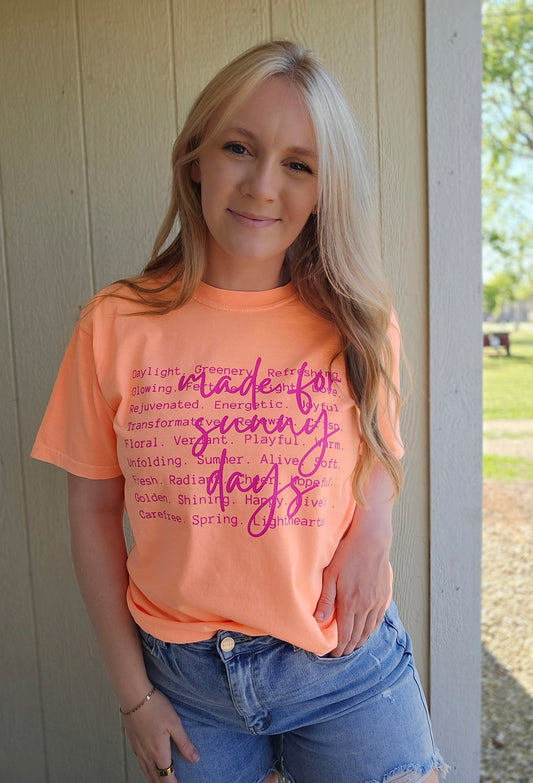 MADE FOR SUNNY DAYS Neon Peach Vintage Wash Tee