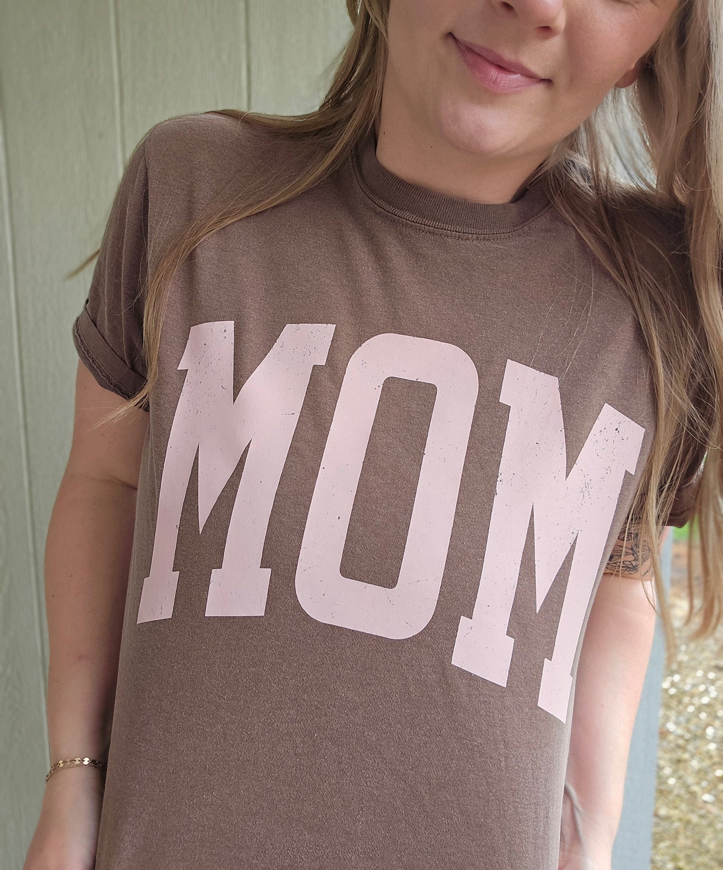 MOM Pink Varsity Espresso Vintage Wash Tee