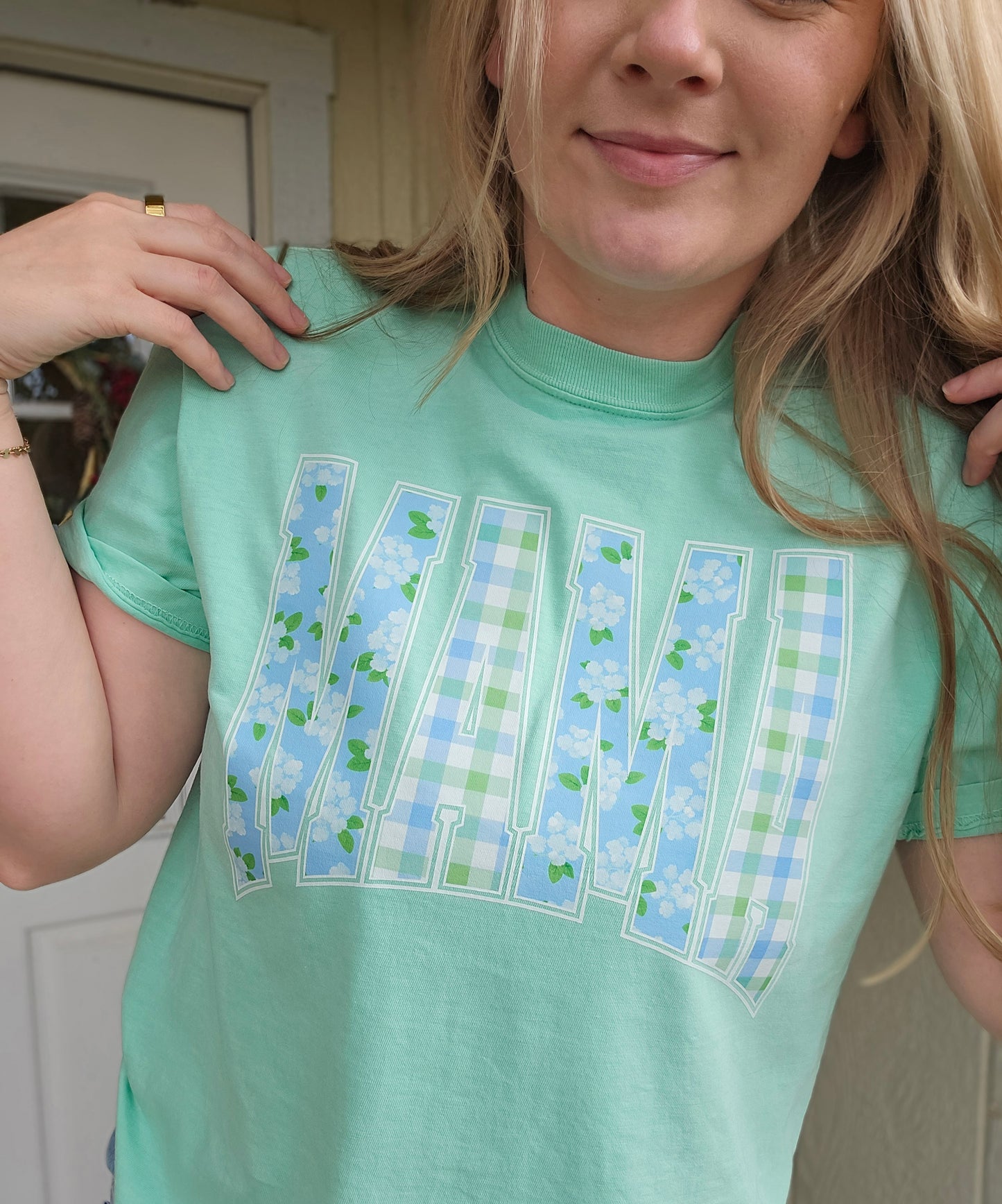 MAMA Spring Floral Mint Green Vintage Wash Tee