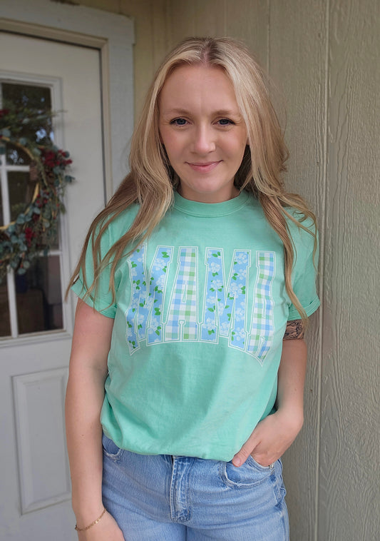 MAMA Spring Floral Mint Green Vintage Wash Tee