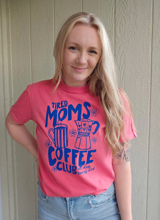 TIRED MOMS COFFEE CLUB Watermelon Vintage Wash Tee