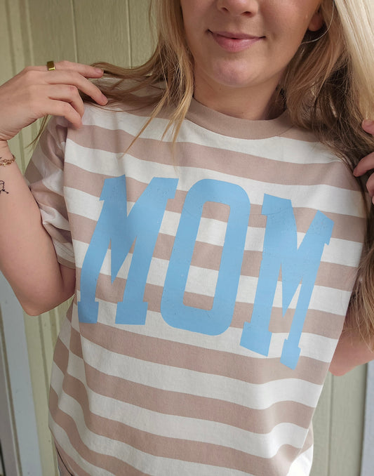 MOM Varsity Beige/White Stripe Tee