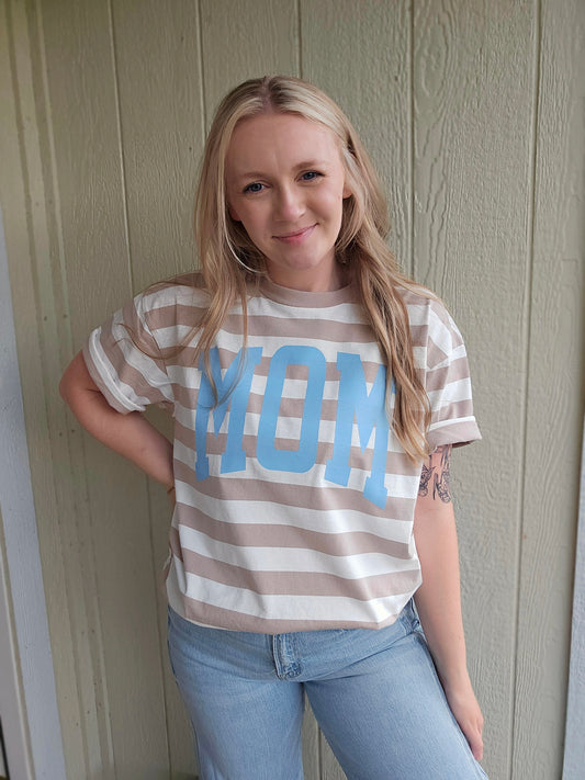 MOM Varsity Beige/White Stripe Tee