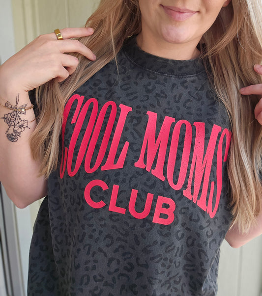 COOL MOMS CLUB Black Vintage Wash Leopard Tee