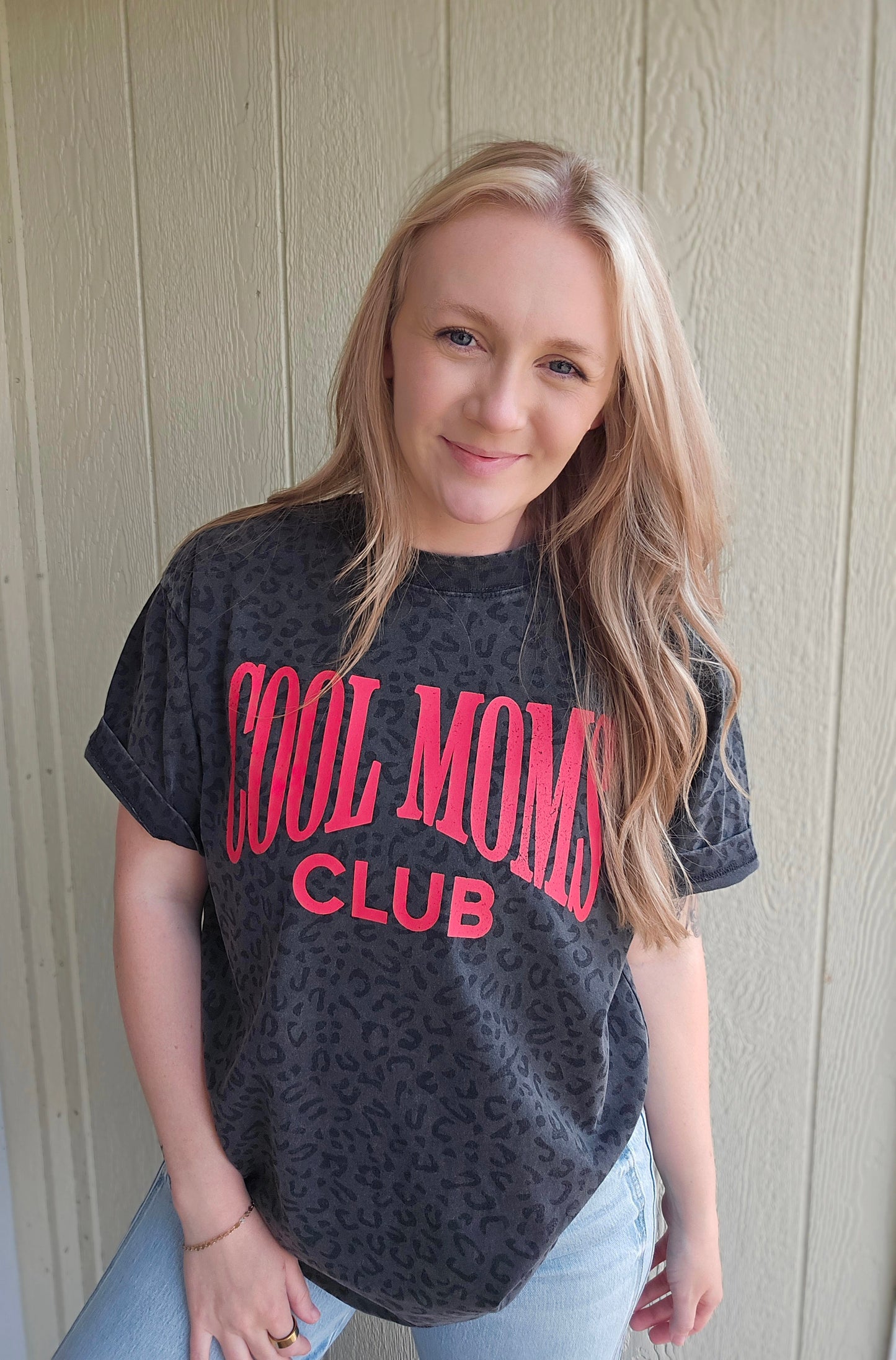 COOL MOMS CLUB Black Vintage Wash Leopard Tee