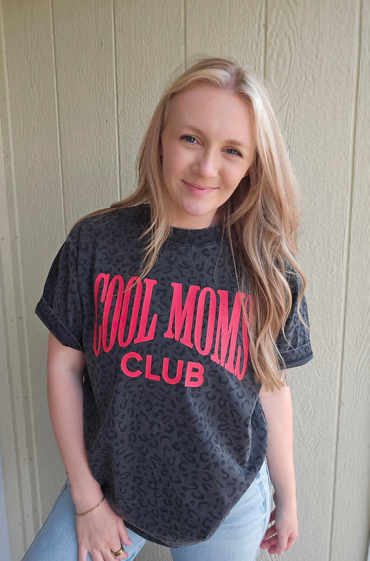 COOL MOMS CLUB Black Vintage Wash Leopard Tee