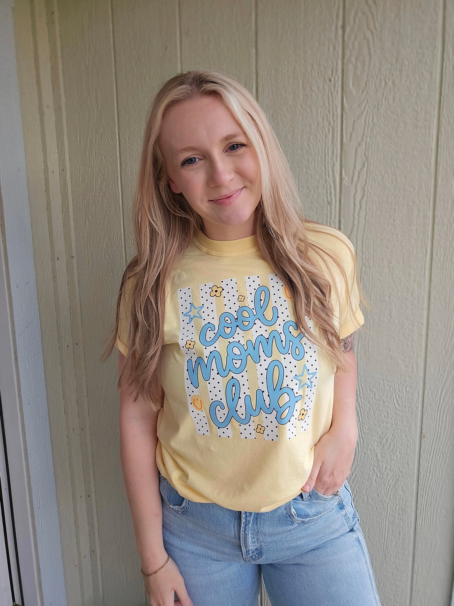 COOL MOMS CLUB Polka Dot Butter Vintage Wash Tee