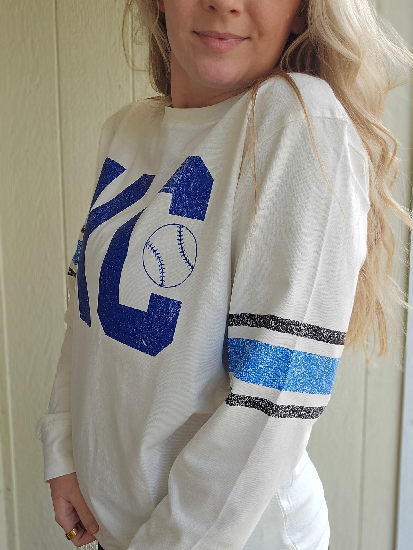 KC BASEBALL Vintage Stripe Sleeve Ivory Crewneck
