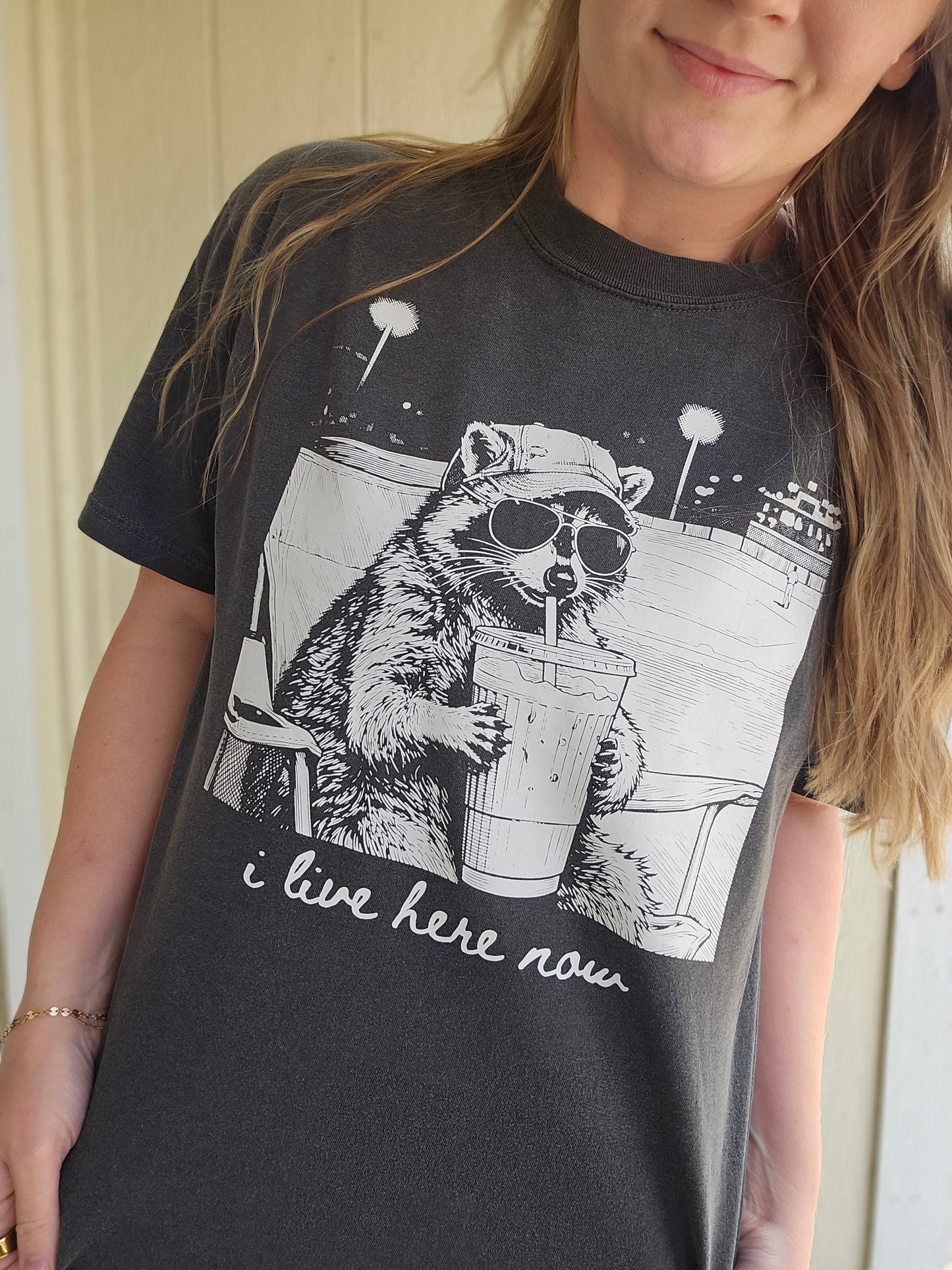 I LIVE HERE NOW Charcoal Vintage Wash Tee