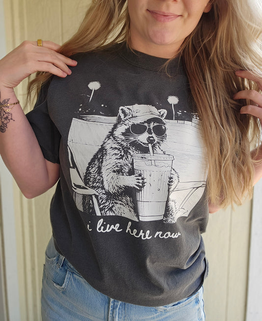 I LIVE HERE NOW Charcoal Vintage Wash Tee