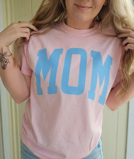 MOM Varsity Baby Pink Vintage Wash Tee