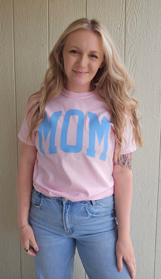 MOM Varsity Baby Pink Vintage Wash Tee
