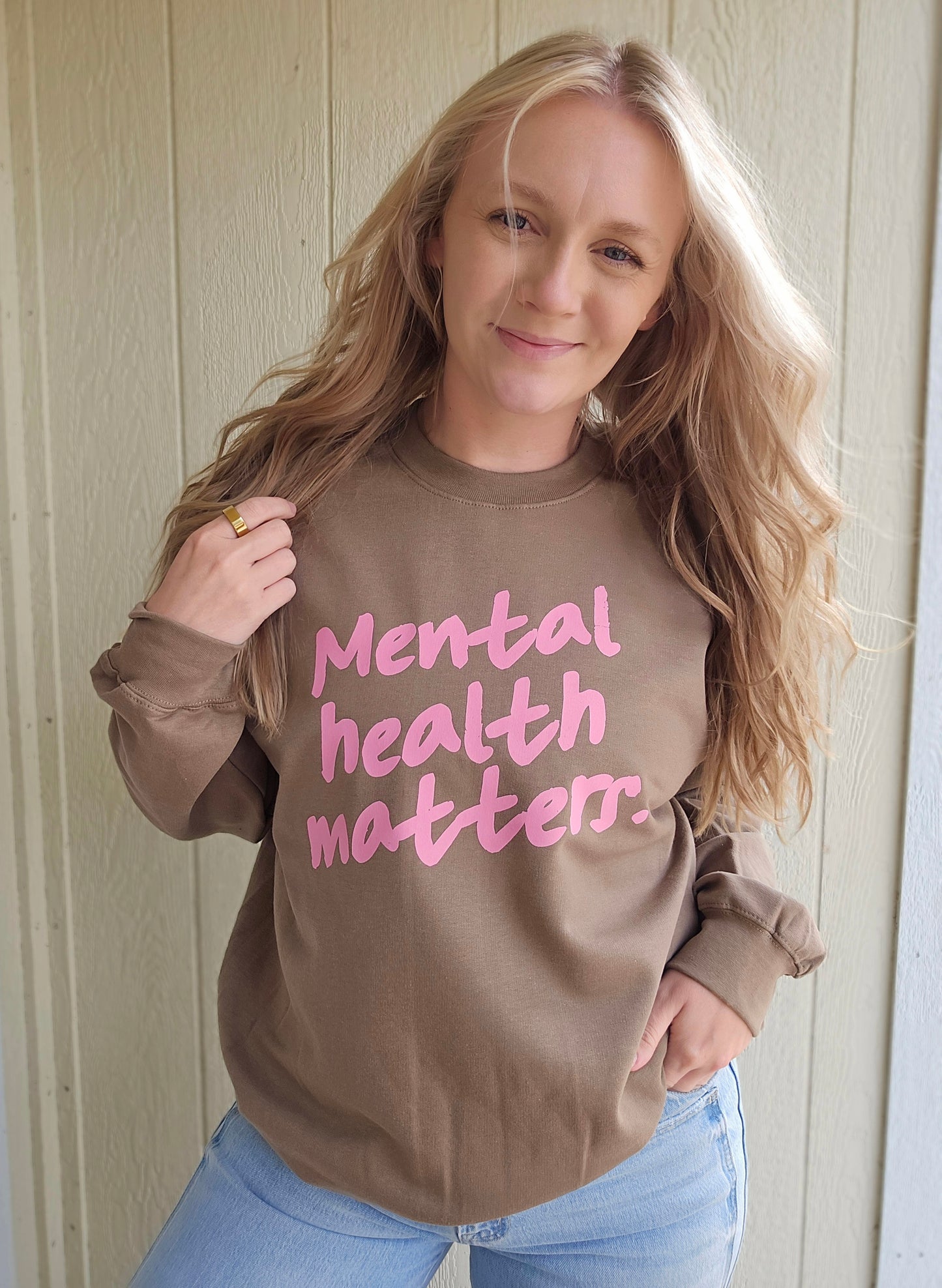 MENTAL HEALTH MATTERS Soft Brown Crewneck Sweatshirt