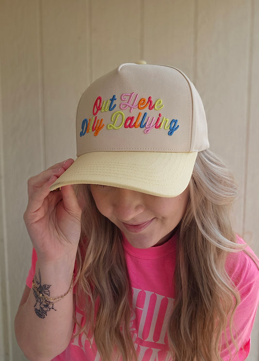 OUT HERE DILLY DALLYING Butter Two-Tone Trucker Hat