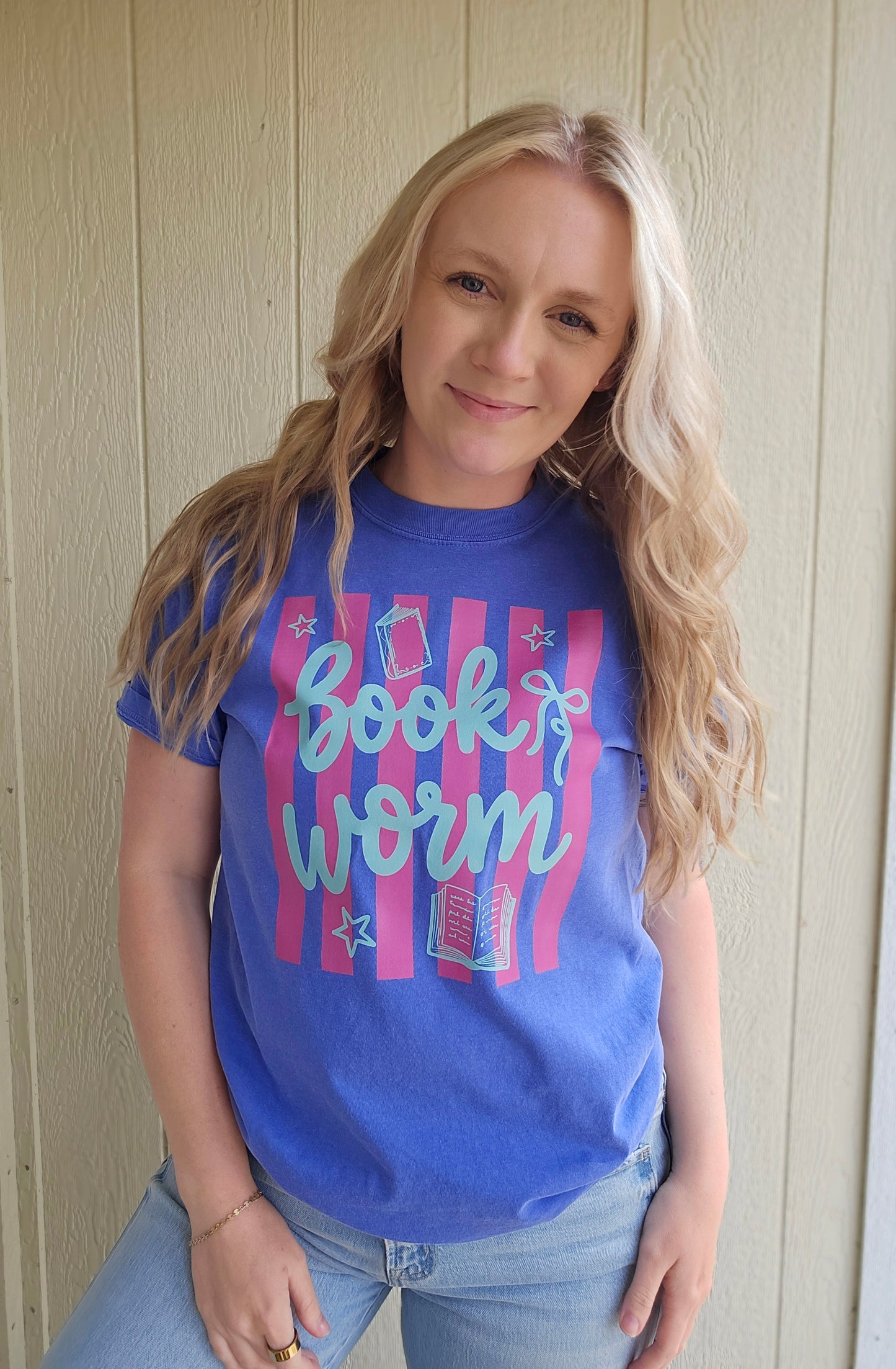BOOK WORM Striped Flo Blue Vintage Wash Tee