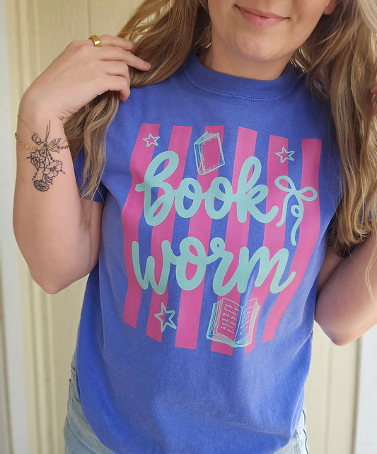 BOOK WORM Striped Flo Blue Vintage Wash Tee
