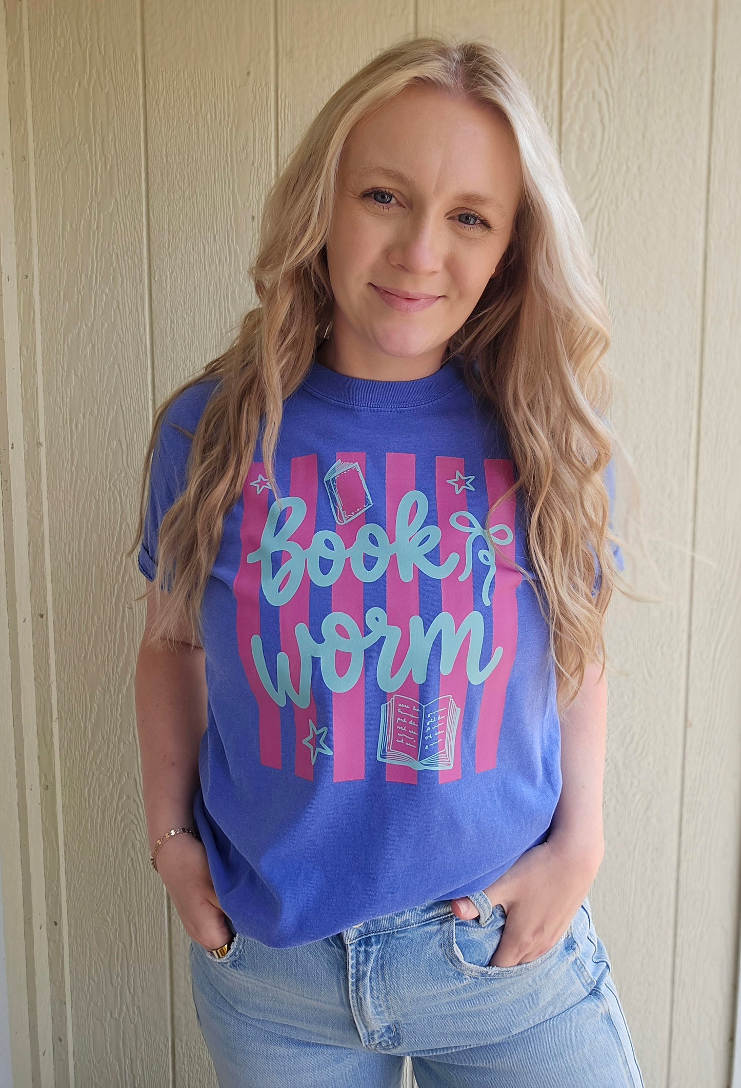 BOOK WORM Striped Flo Blue Vintage Wash Tee