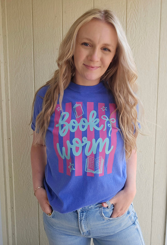 BOOK WORM Striped Flo Blue Vintage Wash Tee