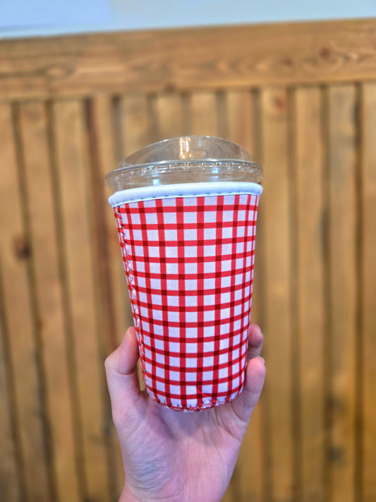 RED GINGHAM Iced Coffee Sleeve