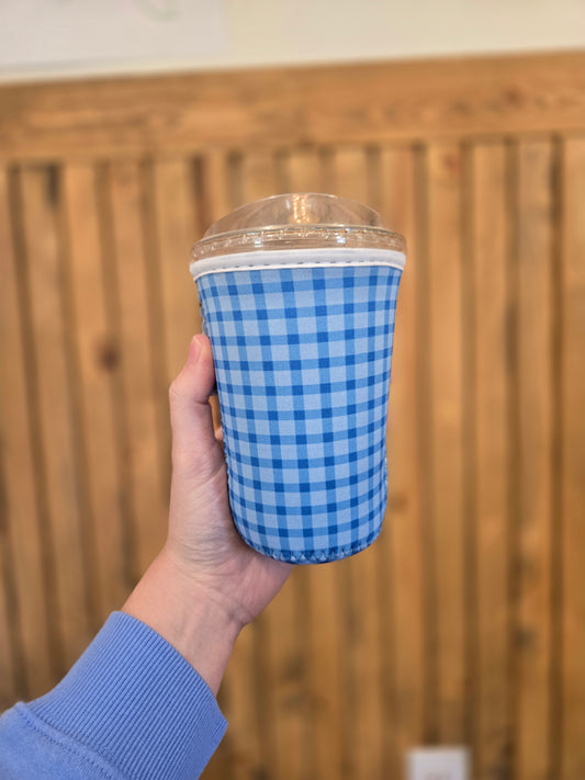 BLUE GINGHAM Iced Coffee Sleeve