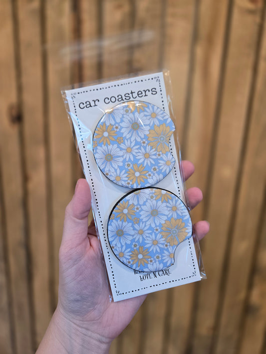 BLUE/YELLOW FLORAL Car Coasters (Set of 2)