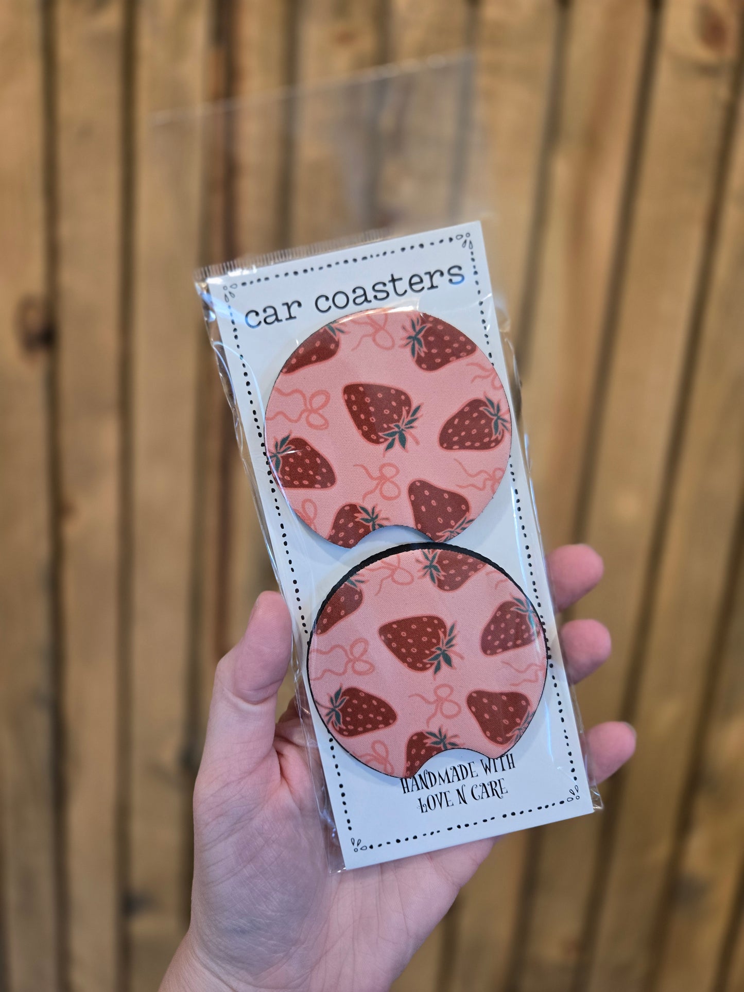 STRAWBERRY BOWS Pink Car Coasters (Set of 2)