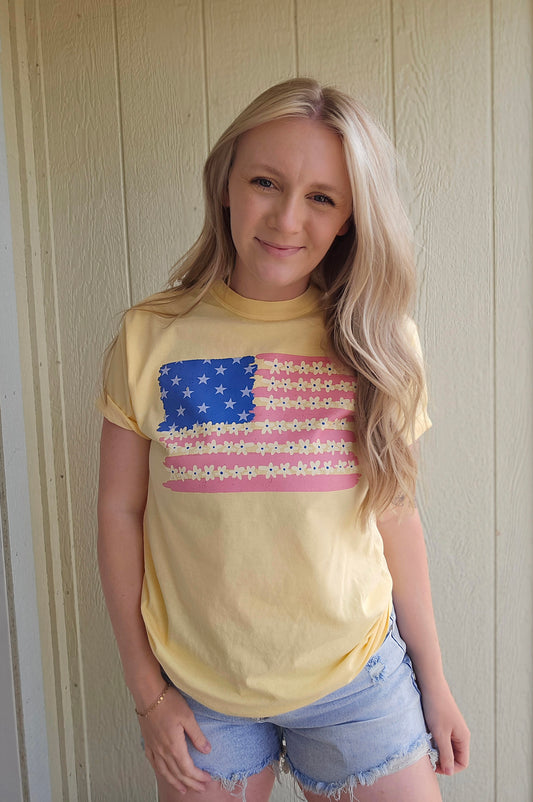 FLORAL FLAG Butter Yellow Vintage Wash Tee