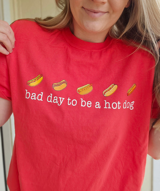 BAD DAY TO BE A HOT DOG Bright Red Vintage Wash Tee